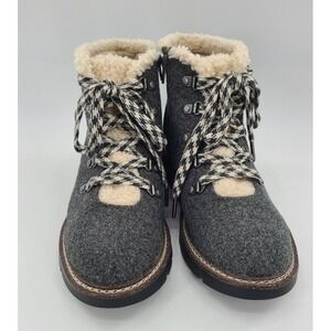 Madden NYC Ankle Boots Sherpa Lined Size 9 Gorpcore Outdoor Sporty Gray Lace Up